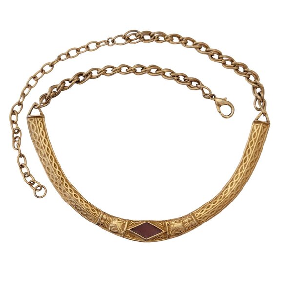 MMA Matte Gold Tone Egyptian Revival Style Collar Necklace 21" Long Signed, E769 - Picture 4 of 8